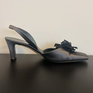 Pancaldi Grey Satin Heels with Black Flower Detail… Sexy and Cool!